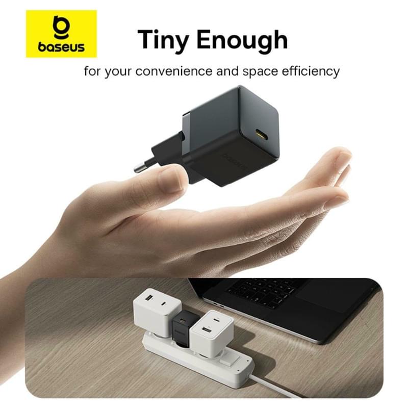 Адаптер питания Baseus, Palm USB-C 30W с каб, Black (BAS-P1011160511301) - фото #3, Technodom.kz