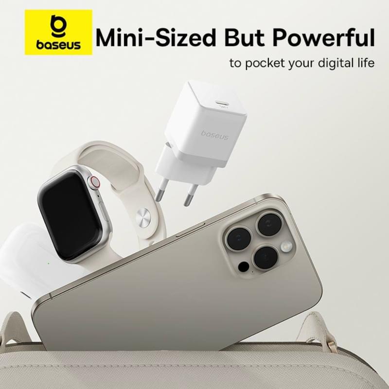 Адаптер питания Baseus, Palm USB-C 30W с каб, White (BAS-P1011160521301) - фото #10, Technodom.kz