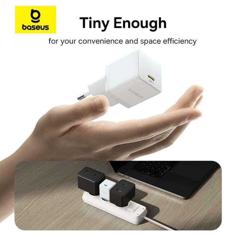 Адаптер питания Baseus, Palm USB-C 30W с каб, White (BAS-P1011160521301) - фото #12, Technodom.kz