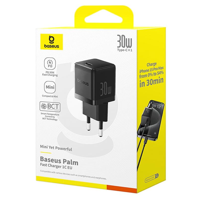 Адаптер питания Baseus, Palm USB-C 30W, Black (BAS-P1011160511300) - фото #6, Technodom.kz