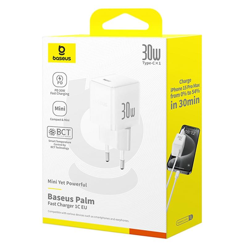 Адаптер питания Baseus, Palm USB-C 30W, White (BAS-P1011160521300) - фото #7, Technodom.kz