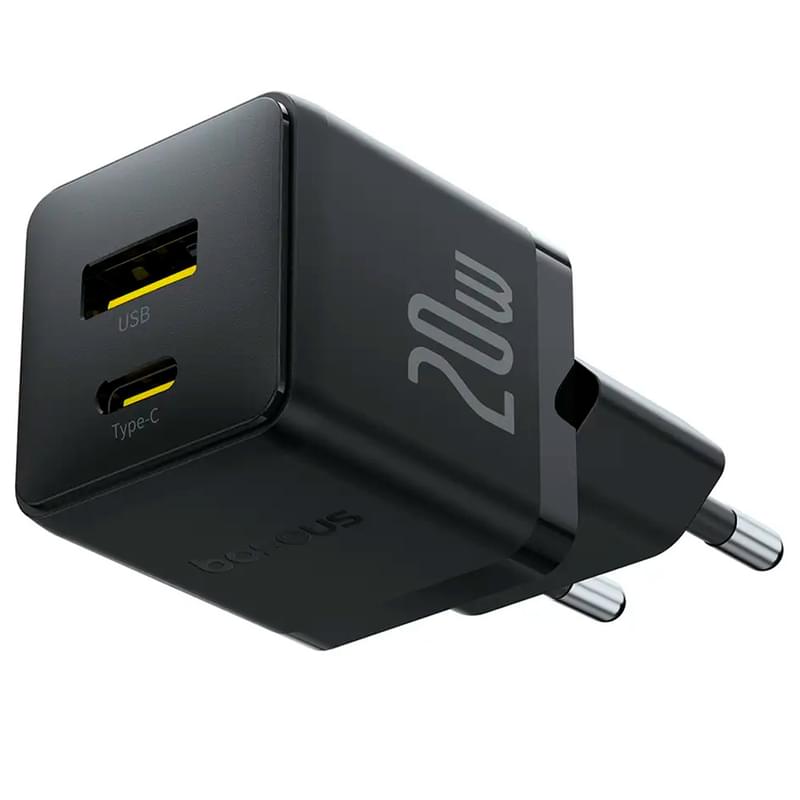 Адаптер питания Baseus, Palm USB-C+A 20W с каб, Black (BAS-P1011160811301) - фото #2, Technodom.kz
