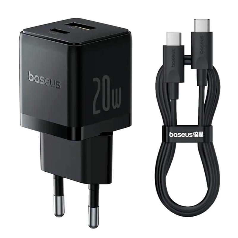 Адаптер питания Baseus, Palm USB-C+A 20W с каб, Black (BAS-P1011160811301) - фото #3, Technodom.kz