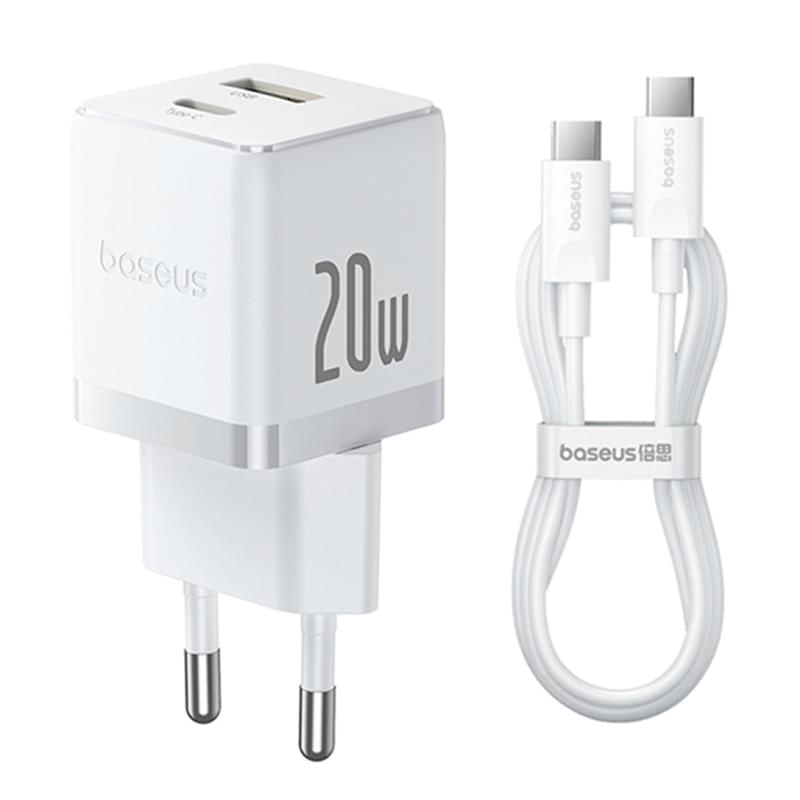 Адаптер питания Baseus, Palm USB-C+A 20W с каб, White (BAS-P1011160821301) - фото #5, Technodom.kz