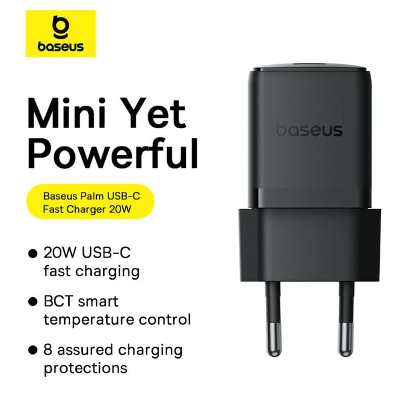 Адаптер питания Baseus, Palm USB-C 20W с каб, Black (BAS-P1011160211301) - фото #9, Technodom.kz