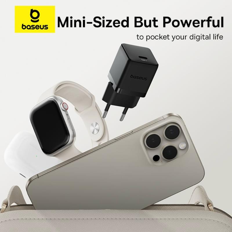 Адаптер питания Baseus, Palm USB-C 20W с каб, Black (BAS-P1011160211301) - фото #10, Technodom.kz