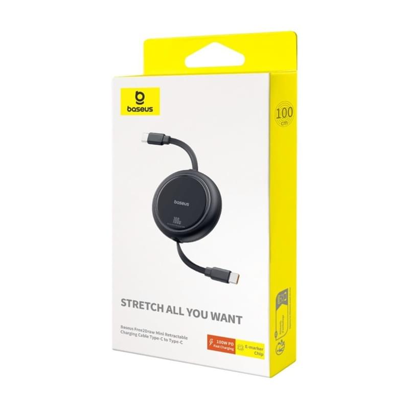 Кабель Baseus, USB-C->C F2D 100W retr.1m, Black (BAS-P1036450011100) - фото #9, Technodom.kz
