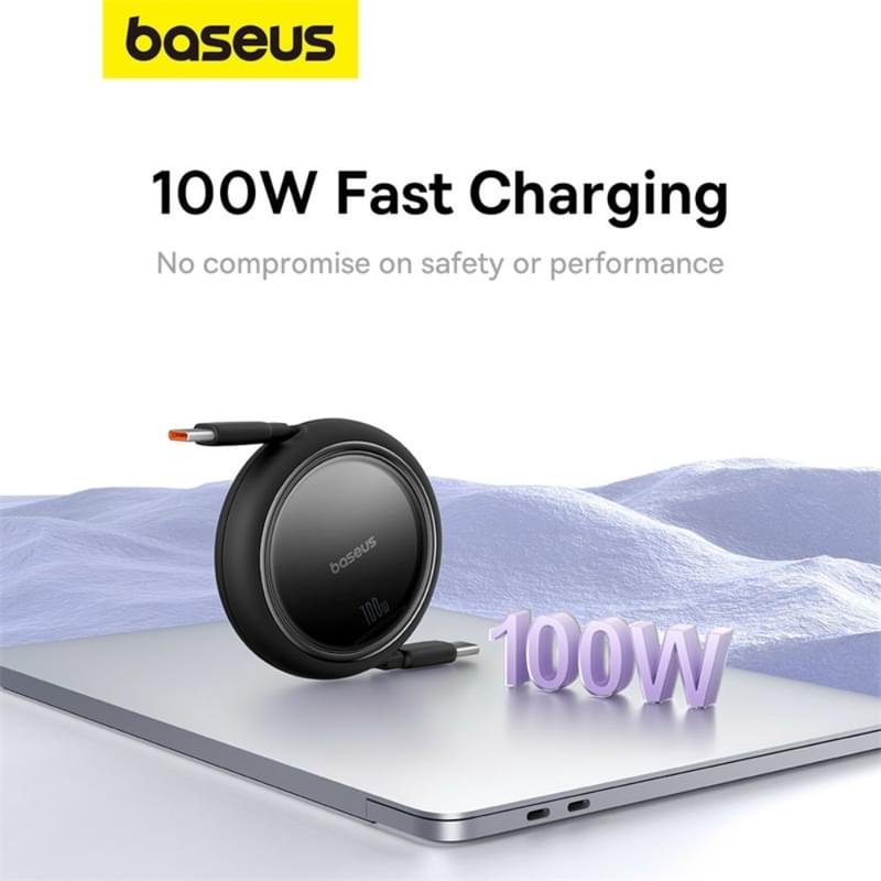 Кабель Baseus, USB-C->C F2D 100W retr.1m, Black (BAS-P1036450011100) - фото #11, Technodom.kz