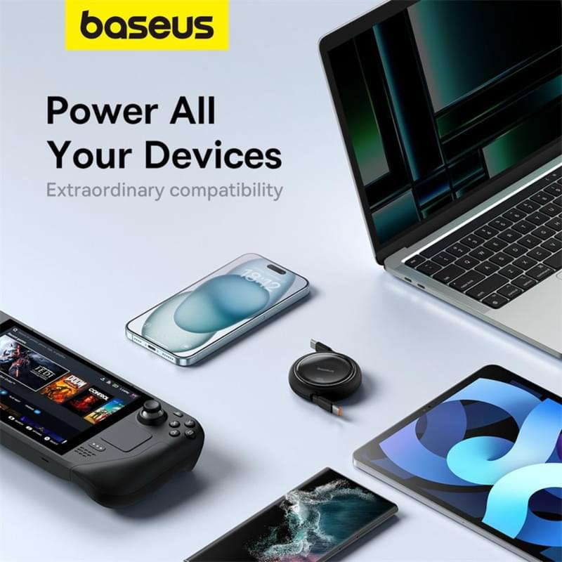 Кабель Baseus, USB-C->C F2D 100W retr.1m, Black (BAS-P1036450011100) - фото #14, Technodom.kz