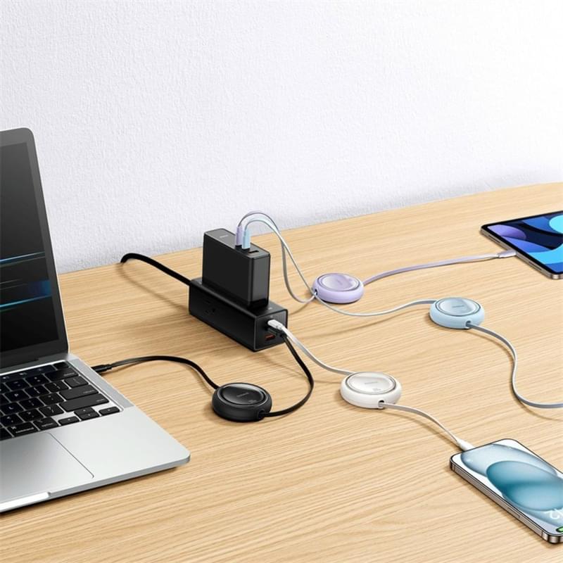 Кабель Baseus, USB-C->C F2D 100W retr.1m, Black (BAS-P1036450011100) - фото #8, Technodom.kz
