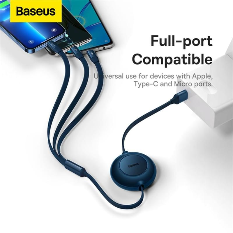 Кабель Baseus, USB-A->C+A+8pinBM 1.1m3.5A, Blue (BAS-CAMJ010003) - фото #13, Technodom.kz