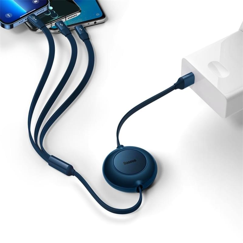 Кабель Baseus, USB-A->C+A+8pinBM 1.1m3.5A, Blue (BAS-CAMJ010003) - фото #6, Technodom.kz