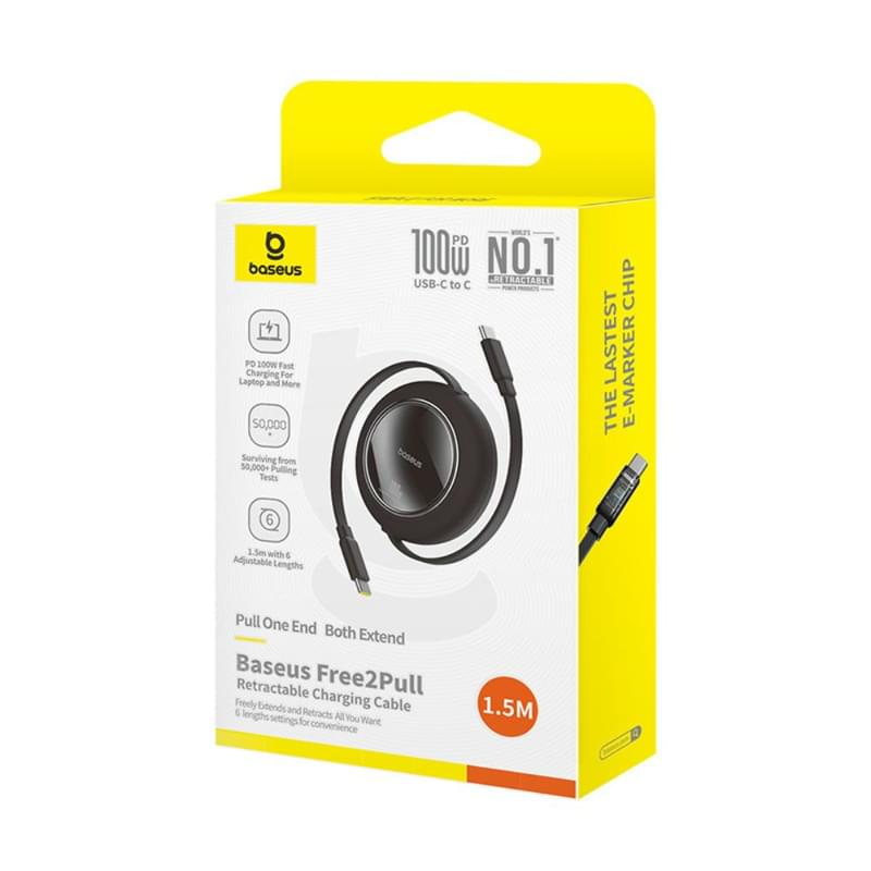 Кабель Baseus, USB-C->C F2P 100W 1.5m, Black (BAS-P1036450011300) - фото #9, Technodom.kz