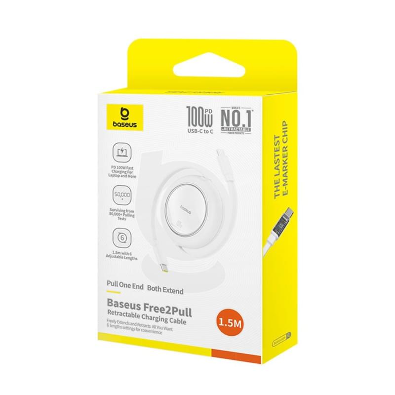 Кабель Baseus, USB-C->C F2P 100W 1.5m, White (BAS-P1036450021301) - фото #9, Technodom.kz