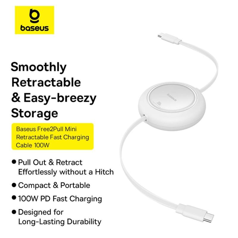 Кабель Baseus, USB-C->C F2P 100W 1.5m, White (BAS-P1036450021301) - фото #11, Technodom.kz