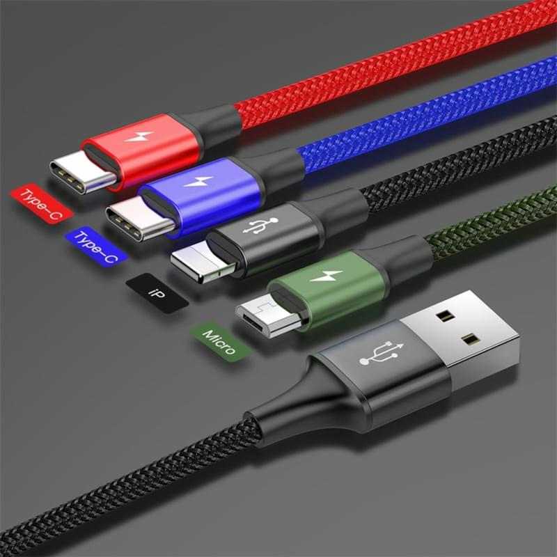 Кабель Baseus, 8pin+C*2+micro FsT 1.2m, Black (BAS-CA1T4-B01) - фото #7, Technodom.kz