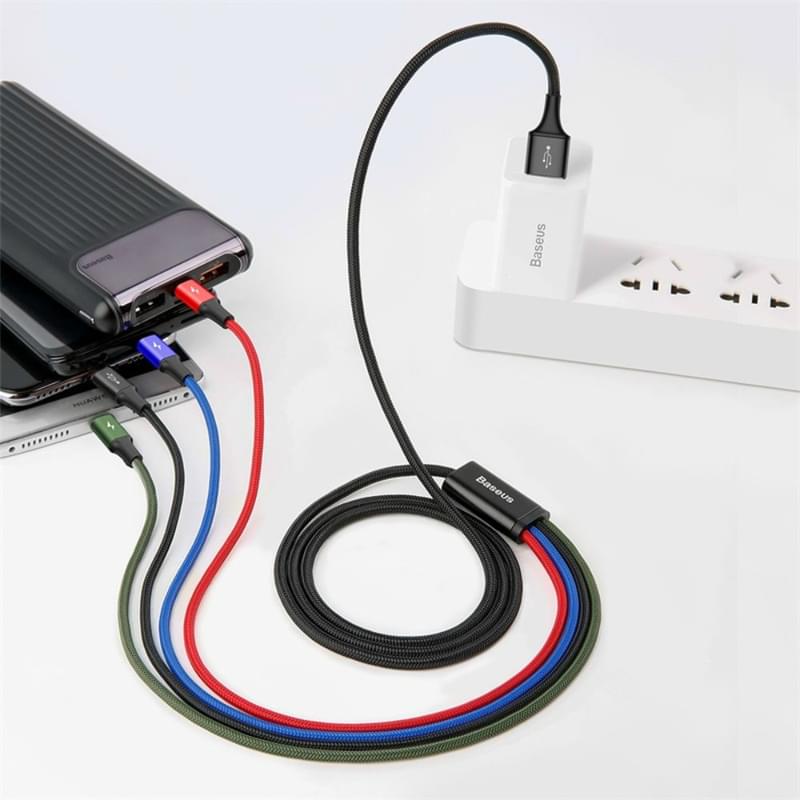 Кабель Baseus, 8pin+C*2+micro FsT 1.2m, Black (BAS-CA1T4-B01) - фото #9, Technodom.kz