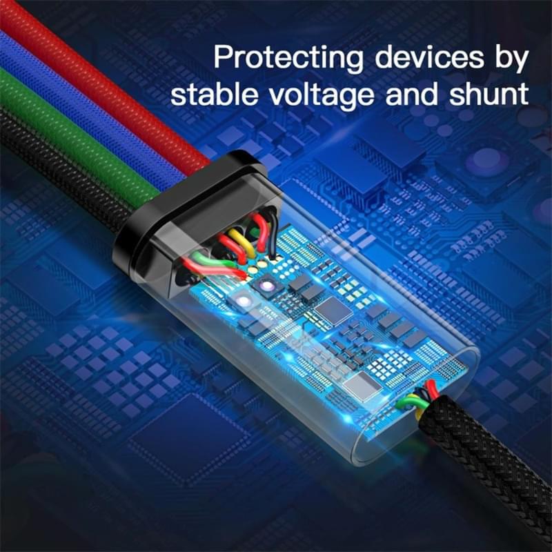 Кабель Baseus, 8pin+C*2+micro FsT 1.2m, Black (BAS-CA1T4-B01) - фото #13, Technodom.kz