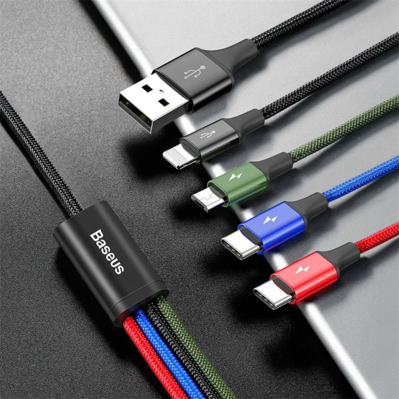 Кабель Baseus, 8pin+C*2+micro FsT 1.2m, Black (BAS-CA1T4-B01) - фото #17, Technodom.kz