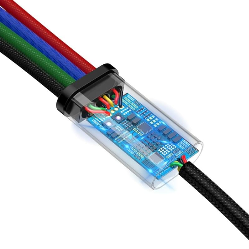 Кабель Baseus, 8pin+C*2+micro FsT 1.2m, Black (BAS-CA1T4-B01) - фото #18, Technodom.kz