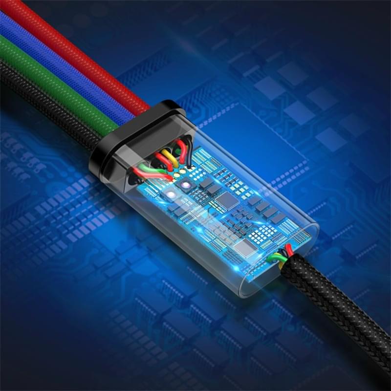 Кабель Baseus, 8pin+C*2+micro FsT 1.2m, Black (BAS-CA1T4-B01) - фото #19, Technodom.kz