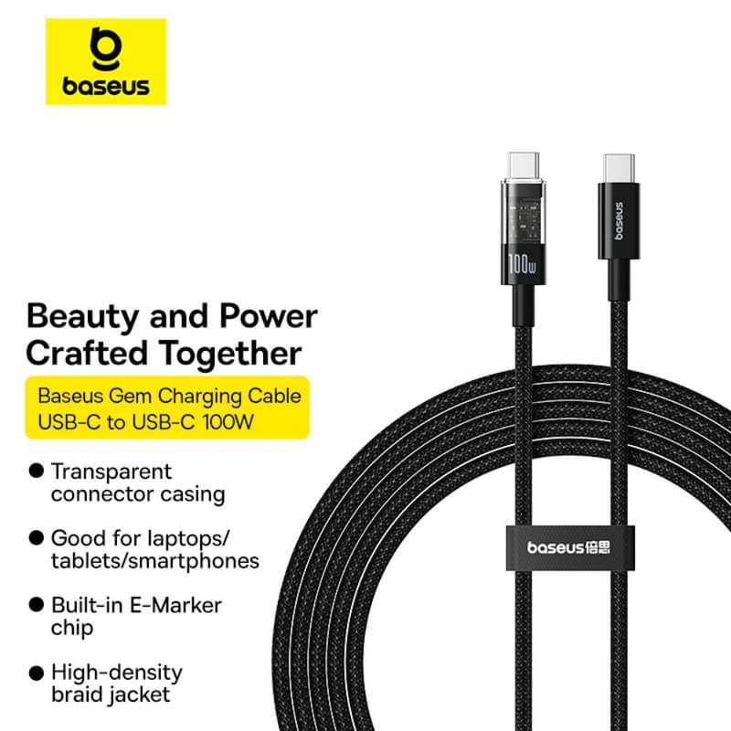 Кабель Baseus, USB-C->C GM 100W 2m, Black BAS-P1037300011101) - фото #11, Technodom.kz