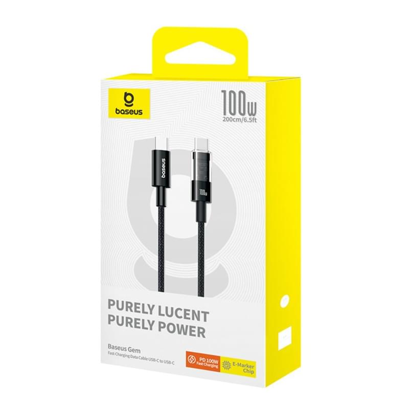 Кабель Baseus, USB-C->C GM 100W 2m, Black BAS-P1037300011101) - фото #6, Technodom.kz