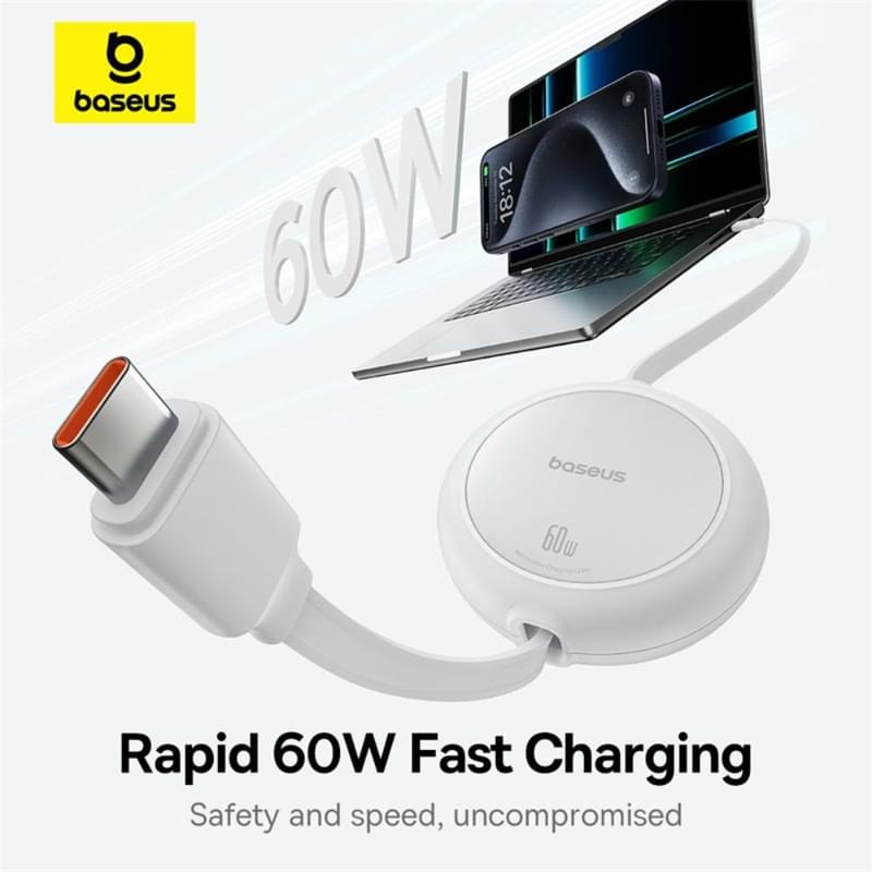 Кабель Baseus, USB-C->C F2P 60W 1m, White (BAS-P1036450021101) - фото #11, Technodom.kz