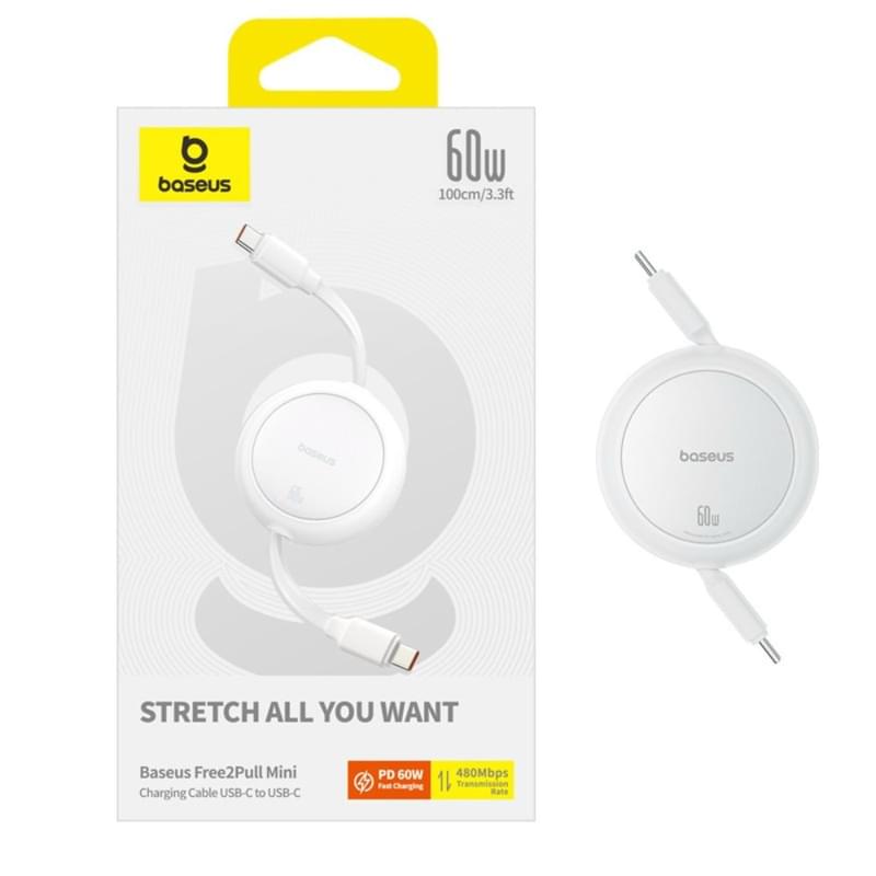 Кабель Baseus, USB-C->C F2P 60W 1m, White (BAS-P1036450021101) - фото #5, Technodom.kz