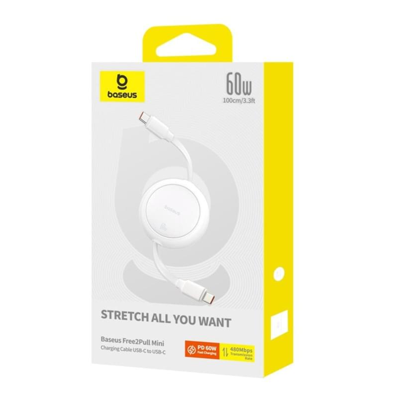 Кабель Baseus, USB-C->C F2P 60W 1m, White (BAS-P1036450021101) - фото #6, Technodom.kz