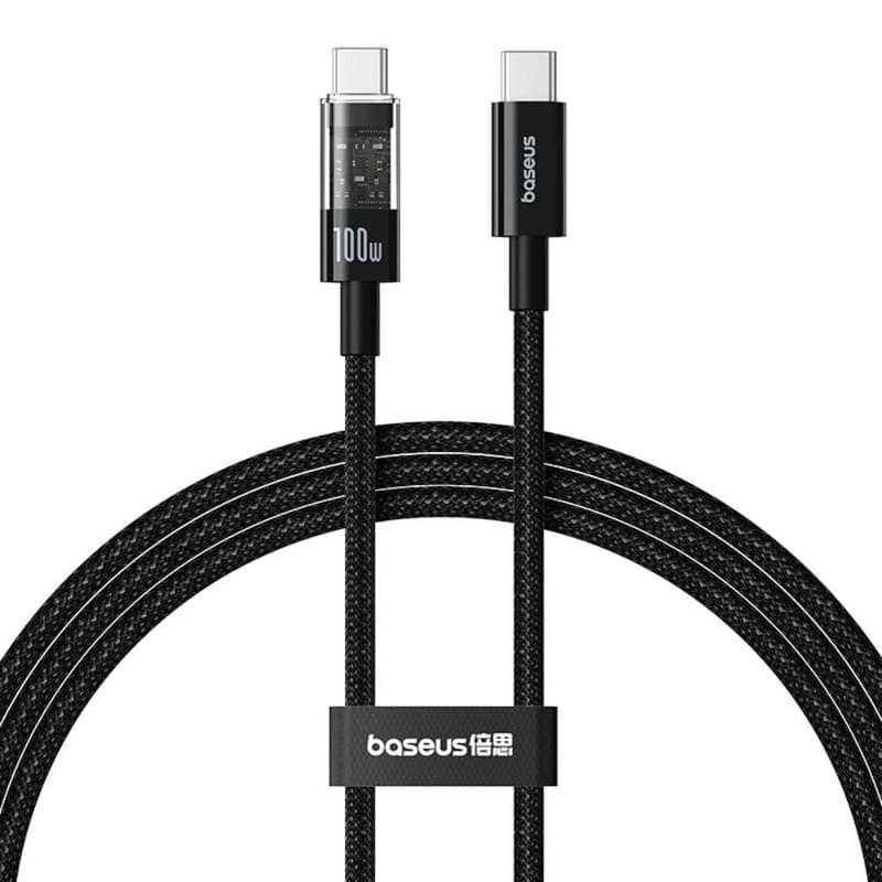 Кабель Baseus, USB-C->C GM 100W 1m, Black (BAS-P1037300011100) - фото #0, Technodom.kz