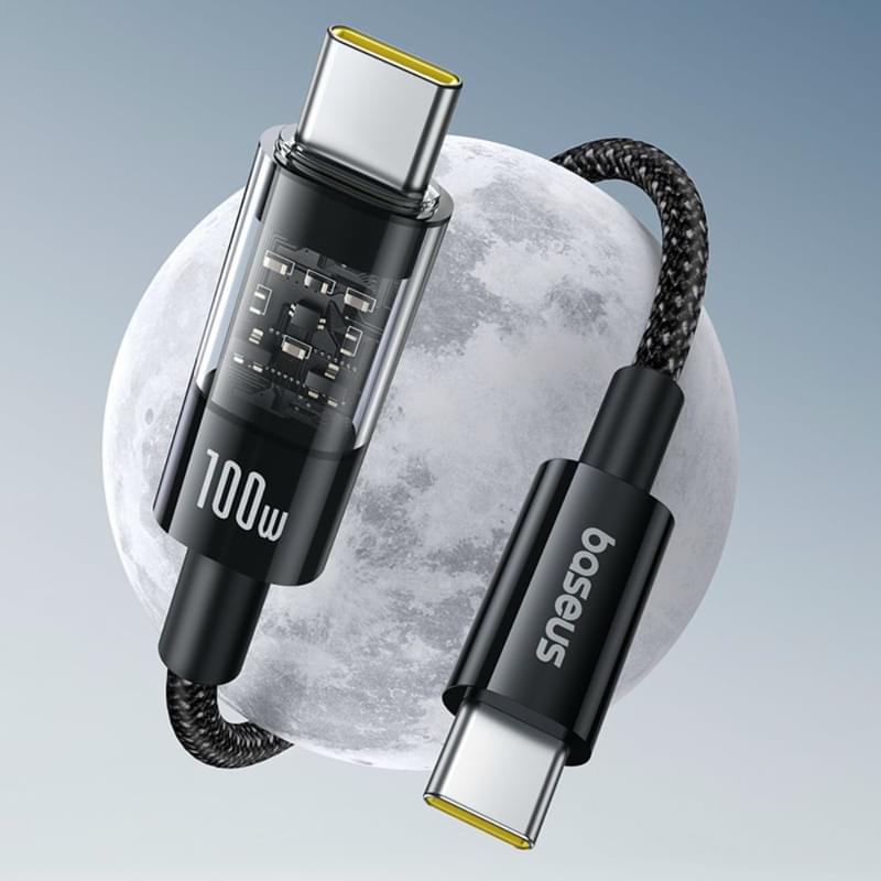 Кабель Baseus, USB-C->C GM 100W 1m, Black (BAS-P1037300011100) - фото #10, Technodom.kz
