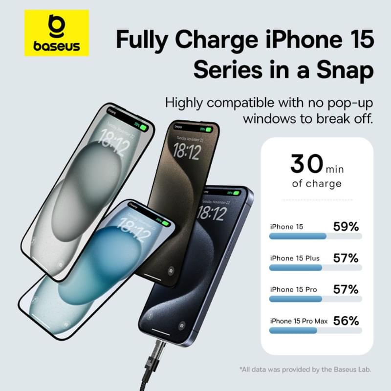 Кабель Baseus, USB-C->C GM 100W 1m, Black (BAS-P1037300011100) - фото #13, Technodom.kz