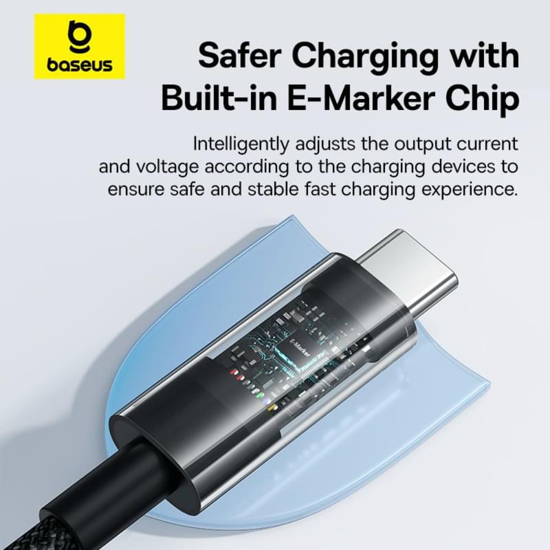 Кабель Baseus, USB-C->C GM 100W 1m, Black (BAS-P1037300011100) - фото #15, Technodom.kz
