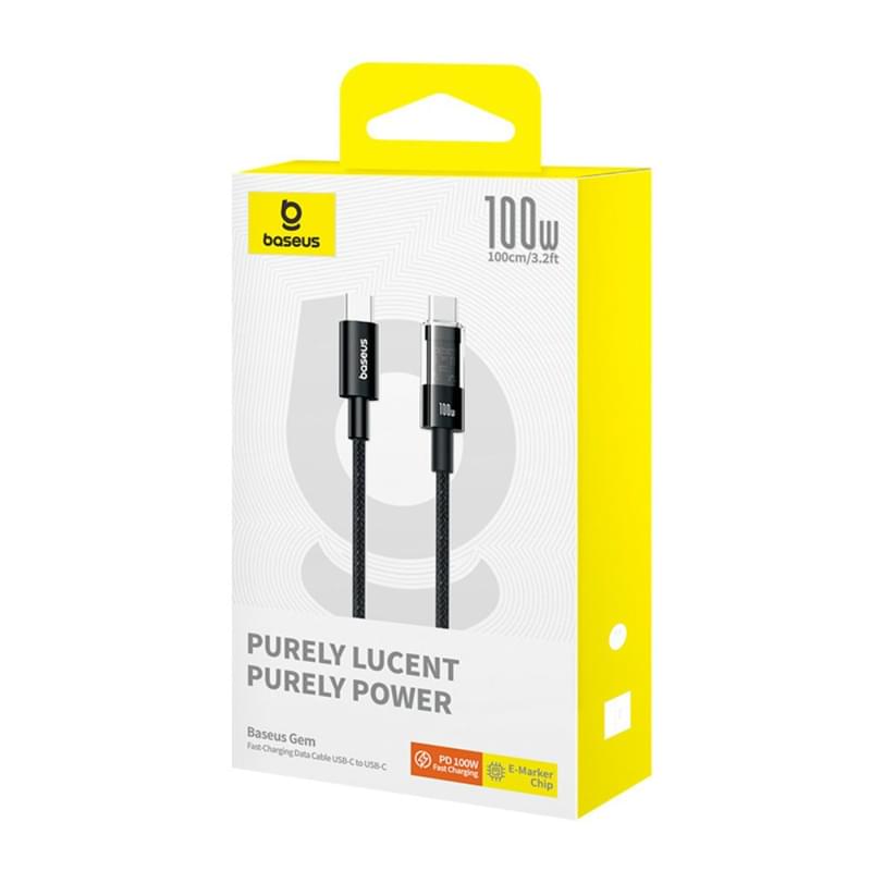 Кабель Baseus, USB-C->C GM 100W 1m, Black (BAS-P1037300011100) - фото #6, Technodom.kz