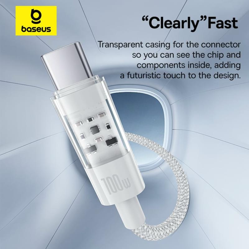 Кабель Baseus, USB-C->C GM 100W 1m, White (BAS-P1037300021100) - фото #4, Technodom.kz