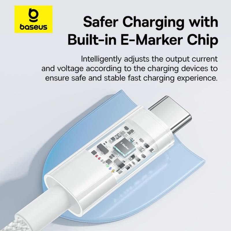 Кабель Baseus, USB-C->C GM 100W 1m, White (BAS-P1037300021100) - фото #7, Technodom.kz