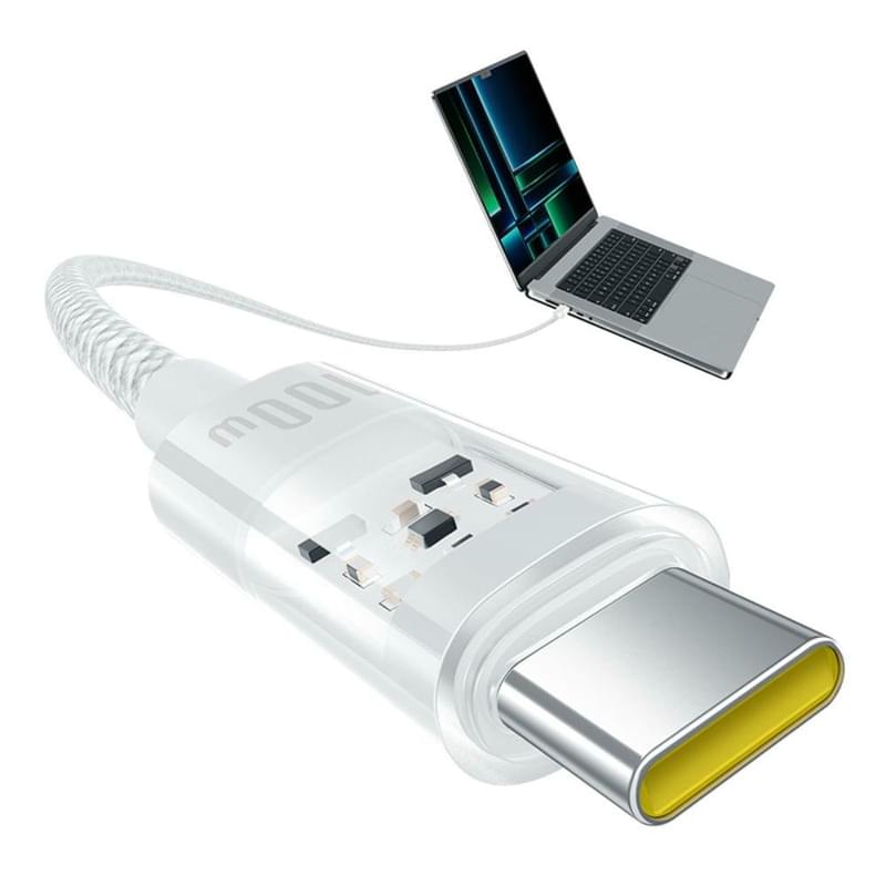 Кабель Baseus, USB-C->C GM 100W 1m, White (BAS-P1037300021100) - фото #11, Technodom.kz