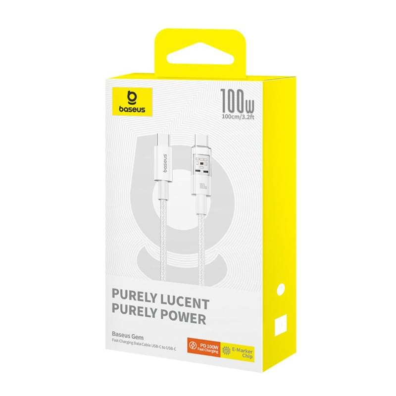 Кабель Baseus, USB-C->C GM 100W 1m, White (BAS-P1037300021100) - фото #14, Technodom.kz