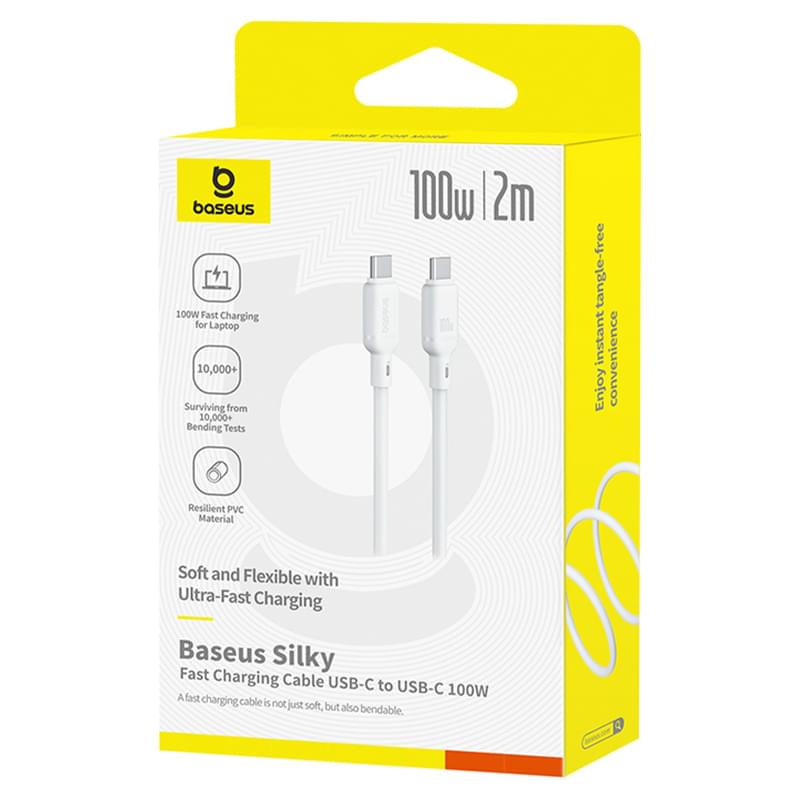 Кабель Baseus, USB-C->C SY 100W 2m, White (BAS-P1037770421301) - фото #4, Technodom.kz