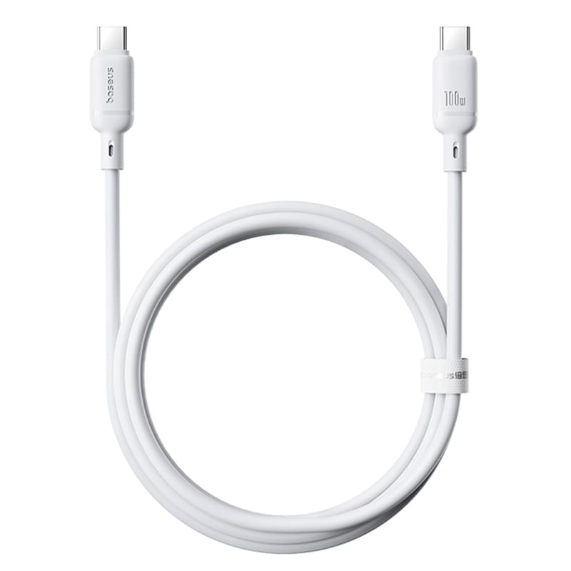 Кабель Baseus, USB-C->C SY 100W 1m, White (BAS-P1037770421300) - фото #1, Technodom.kz