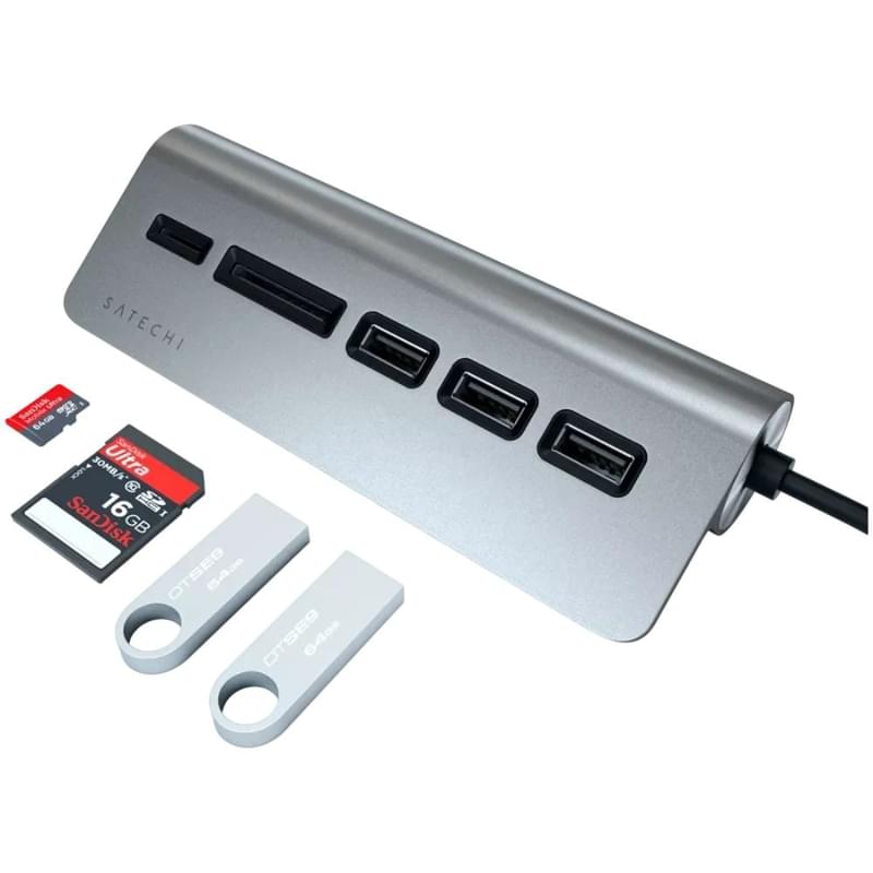 Хаб Satechi Type-C Aluminum USB 3.0 & Card Reader Space Gray - фото #3, Technodom.kz
