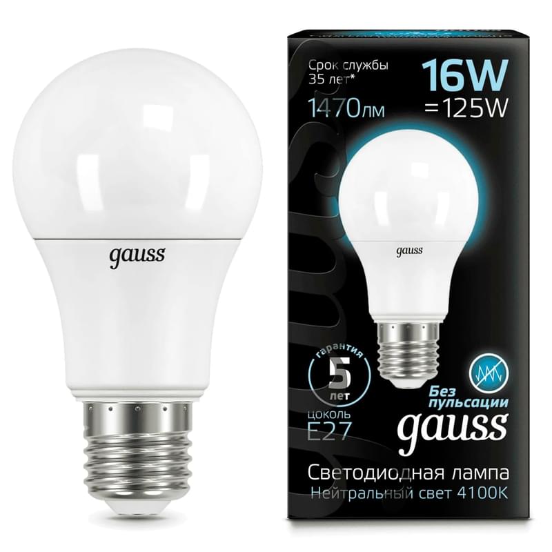 Светодиодная лампа Gauss A60 16W 1520lm 4100K E27 LED нейтральный - фото #0, Technodom.kz