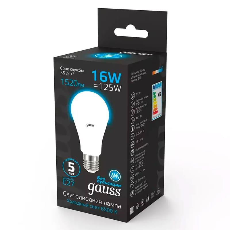 Светодиодная лампа Gauss A60 16W 1520lm 6500K E27 LED холодный - фото #2, Technodom.kz