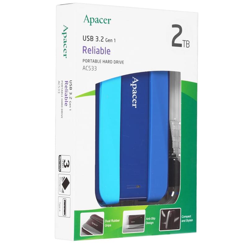 Внешний HDD 2TB 2.5" Apacer USB 3.2 Синий (AP2TBAC533U-1) - фото #2, Technodom.kz