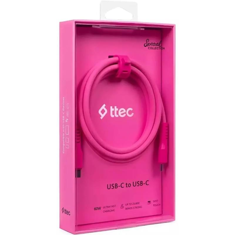 Кабель ttec USB-C - USB-C 60ВТ PD/QC Fast Charge Cable 1.2 м Pink Neon (2DK59NP) - фото #4, Technodom.kz