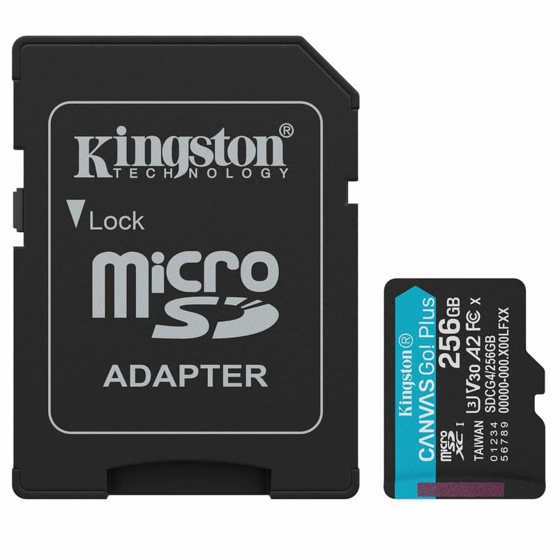 Карта памяти MicroSD 256GB Kingston Canvas Go, Class 10 + SD Adapter (SDCG4/256GB) - фото #0, Technodom.kz