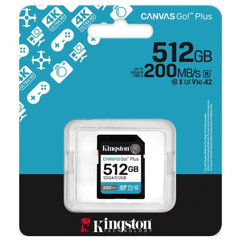 Карта памяти SD 512GB Kingston Canvas Go, Class 10 (SDG4/512GB) - фото #2, Technodom.kz