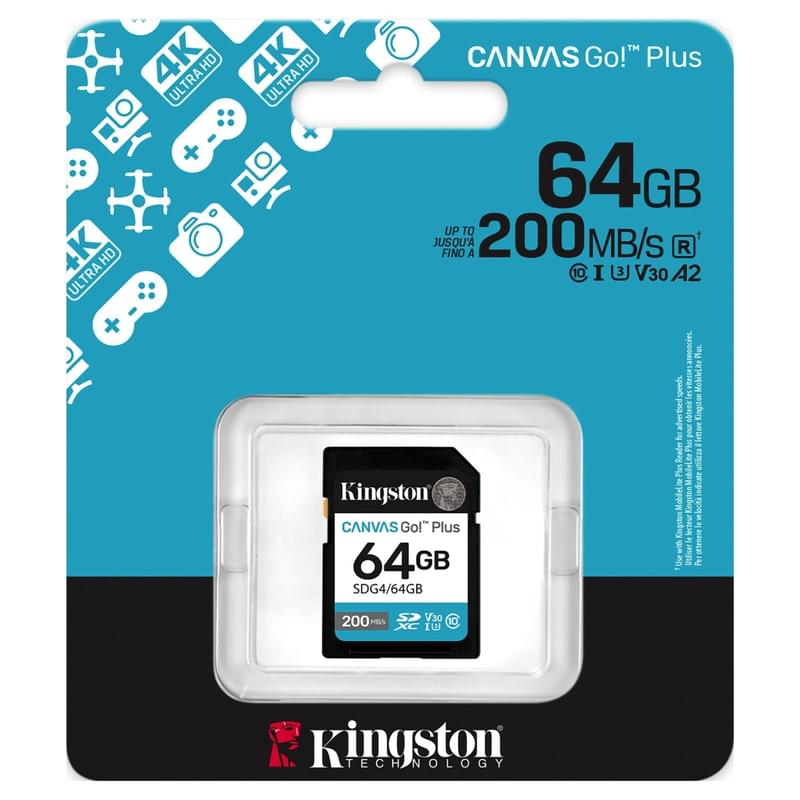 Карта памяти SD 64GB Kingston Canvas Go, Class 10 (SDG4/64GB) - фото #2, Technodom.kz