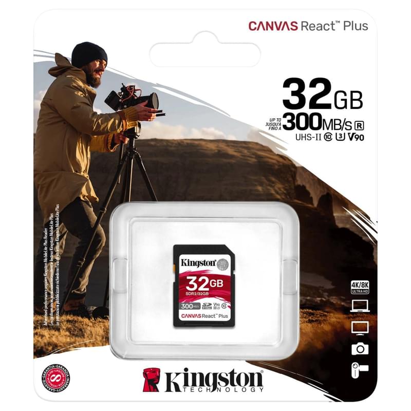 Карта памяти SD 32GB Kingston Canvas React Plus, UHS-II (SDR2/32GB) - фото #2, Technodom.kz